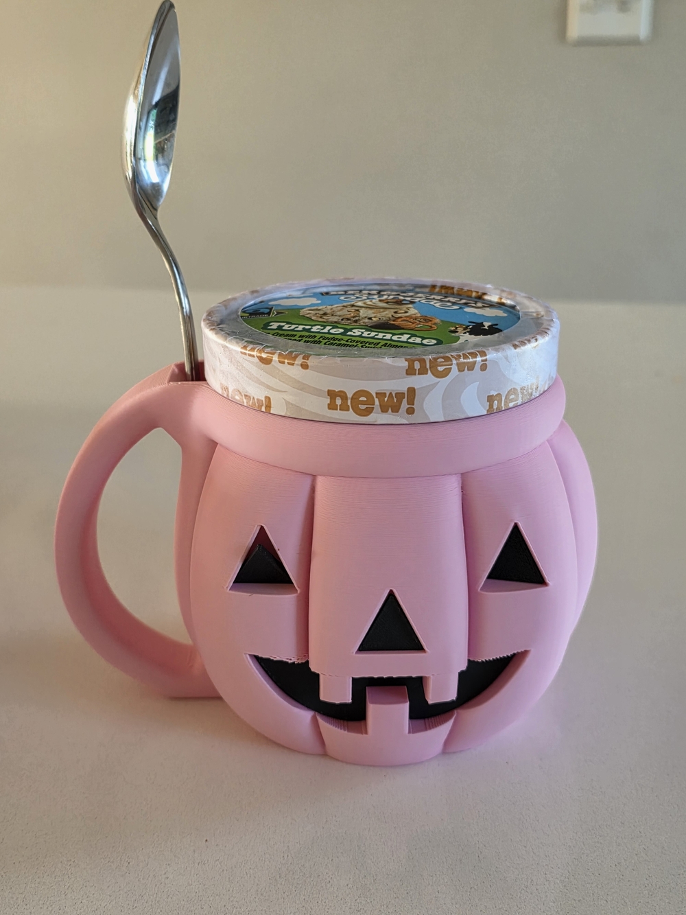 Pink Jack-O'-Lantern Pint Holder with Spoon